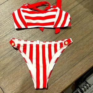 Red and White Striped Bikini